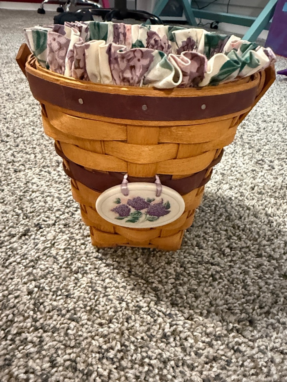 Longaberger 1994 May Series Lilac Basket+Prot+Liner+Tie On